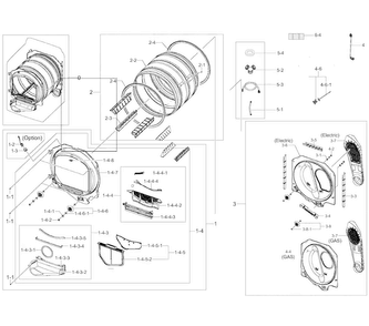 Drum Parts Diagram and Parts List for DV50K8600EW A3-0001 Samsung Dryer