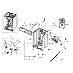 Frame And Cover Diagram and Parts List for WF56H9100AW A2-0001 Samsung Washer