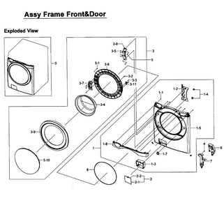 Front Assy Diagram and Parts List for WF457ARGSGR AA-0001 Samsung Washer