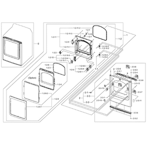 Frame Front And Door Diagram and Parts List for DV45H7000GW A2-02 Samsung Dryer