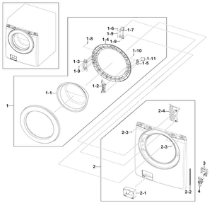 Frame Front & Door Diagram and Parts List for WF220ANW XAA-0002 Samsung Washer