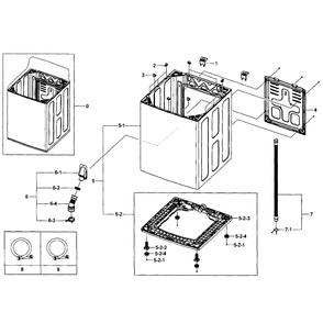 Frame Assembly Diagram and Parts List for WA5451ANW XAA-01 Samsung Washer