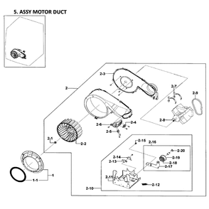 Motor Duct Diagram and Parts List for DV219AGW XAA-01 Samsung Dryer