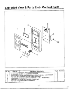 Control Parts Diagram and Parts List for MW3540T XAA Samsung Microwave