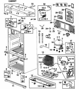 Cabinet Assy Diagram and Parts List for RF26VABPN XAA-0000 Samsung Refrigerator