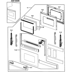 Door Assembly Diagram and Parts List for FTQ352IWUX XAA-00 Samsung Range