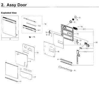 Door Diagram and Parts List for DW80K5050UB AA-0000 Samsung Dishwasher