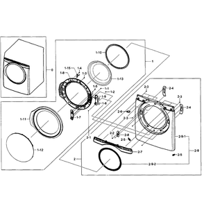 Front / Door Assembly Diagram and Parts List for DV393ETPAWR A1-0000 Samsung Dryer