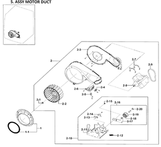 Motor Duct Diagram and Parts List for DV219AGW XAA-0001 Samsung Dryer