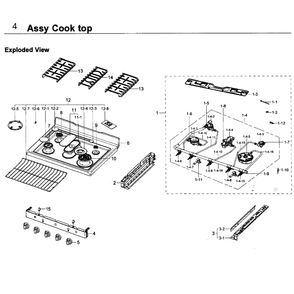 Cooktop Diagram and Parts List for NX58J7750SG AA-0000 Samsung Range