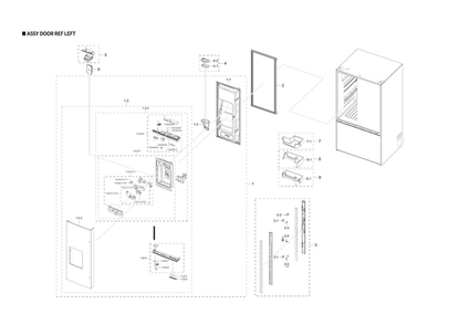 Left Refrigerator Door Parts Diagram and Parts List for RF27T5241SG AA-00 Samsung Refrigerator
