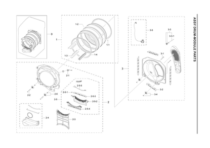Drum-Module Assembly Diagram and Parts List for DVG60A9900V A3-00 Samsung Dryer