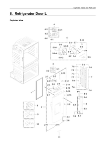 Left Refrigerator Door Diagram and Parts List for RF28HMEDBSR AA-0009 Samsung Refrigerator