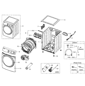 Main Assy Diagram and Parts List for DV435GTGJWR A1-0001 Samsung Dryer