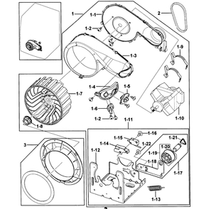 Motor Assembly Diagram and Parts List for DV218AGB XAA-0000 Samsung Dryer