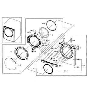Front Assembly Diagram and Parts List for DV431AEP XAA-02 Samsung Dryer
