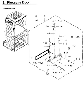 Flexzone Door Diagram and Parts List for RF28JBEDBSG AA-0005 Samsung Refrigerator