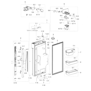 Fridge Door L Diagram and Parts List for RF22K9581SG AA-0001 Samsung Refrigerator