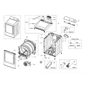 Main Assembly Diagram and Parts List for DV48J7700GW A2-0001 Samsung Dryer