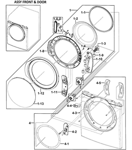 Door Assy Diagram and Parts List for DV350AEP XAA-0000 Samsung Dryer