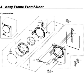 Frame Front And Door Diagram and Parts List for WF419AAW XAA-02 Samsung Washer