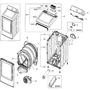 Main Body Diagram and Parts List for DV48J7770EP A2-0000 Samsung Dryer