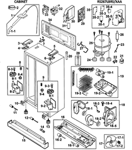 Cabinet Diagram and Parts List for RS267LBRS XAA-0000 Samsung Refrigerator