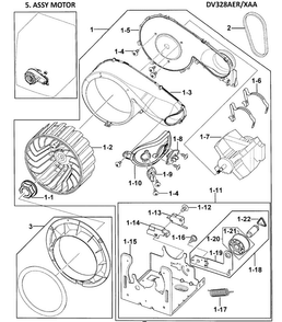 Motor Assy Diagram and Parts List for DV328AER XAA Samsung Dryer