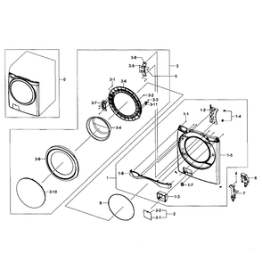 Front Assembly Diagram and Parts List for WF455ARGSGR AA-01 Samsung Washer