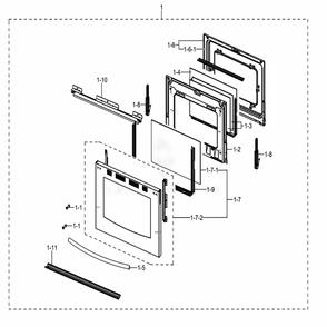 Assembly Door Diagram and Parts List for NX58J5600SG (AA)(0001) Samsung Range
