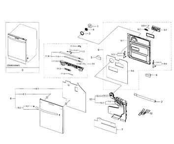 Door Diagram and Parts List for DW80H9940US AA-0001 Samsung Dishwasher