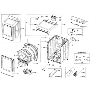 Main Assembly Diagram and Parts List for DV50F9A7GVW A2-0000 Samsung Dryer