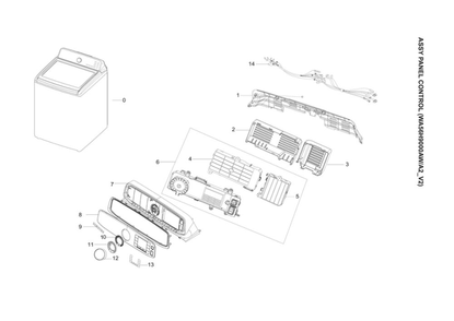 Control Panel Assembly Diagram and Parts List for WA56H9000AW A2-02 Samsung Washer