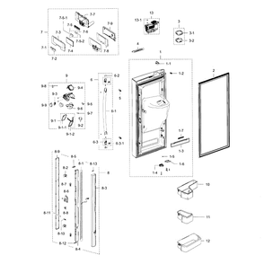 Fridge Door L Diagram and Parts List for RFG237AARS XAA-03 Samsung Refrigerator