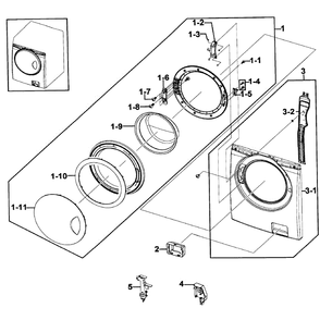 Front Assembly Diagram and Parts List for WF219ANB XAA-0000 Samsung Washer