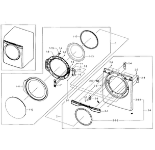 Front & Door Diagram and Parts List for DV393GTPAWR A1-0001 Samsung Dryer