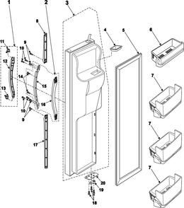 Freezer Door Diagram and Parts List for RS2666SL XAA Samsung Refrigerator