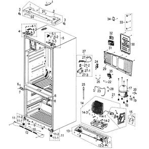 Cabinet Assembly Diagram and Parts List for RF268ACWP XAA-0001 Samsung Refrigerator