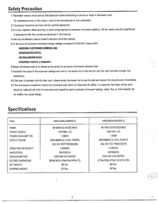 Safety Precautions/specifications Diagram and Parts List for MW6350W XAA Samsung Microwave