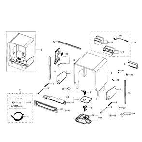 Case Assembly Diagram and Parts List for DW80J7550UW AA-0001 Samsung Dishwasher
