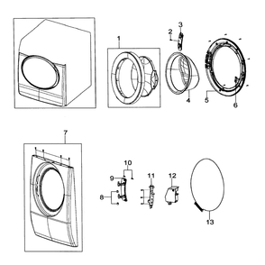 Front Assembly Diagram and Parts List for WF316LAW XAA-0000 Samsung Washer