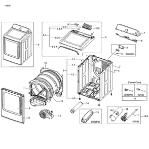 Main Assembly Diagram and Parts List for DV48J7700GW A2-01 Samsung Dryer