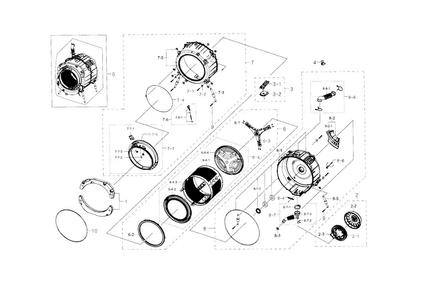Tub & Drum Diagram and Parts List for WF395BTPASU A1-0000 Samsung Washer