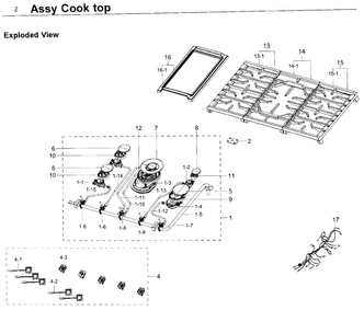 Cooktop Diagram and Parts List for NA30K6550TS AA-0000 Samsung Cooktop