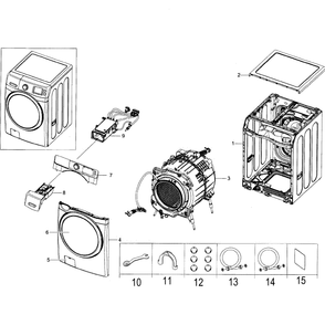Main Assembly Diagram and Parts List for WF42H5400AF A2-0000 Samsung Washer