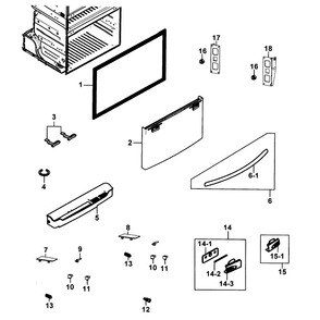 Freezer Door Diagram and Parts List for RF25HMEDBWW AA-0001 Samsung Refrigerator