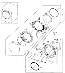 Front/door Assy Diagram and Parts List for DV448AGP XAA-0002 Samsung Dryer