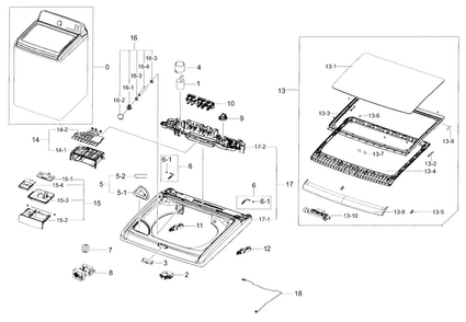Cover Top Diagram and Parts List for WA48J7700AW A2-0000 Samsung Washer