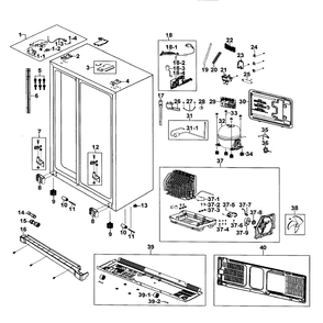 Cabinet Diagram and Parts List for RS267TDBP XAA-0000 Samsung Refrigerator