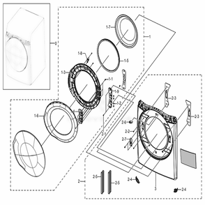 Assembly Frame Front And Door Diagram and Parts List for DV45K6500GV (A3)(0001) Samsung Dryer